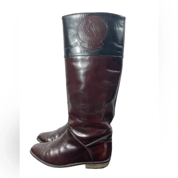 Ascot  1908 Equestrian Embossed Riding Boots Brown Black Leather Size 37/6.5 - Picture 1 of 10